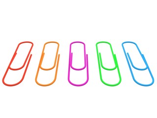 Collection of colorful paper clips. 3d