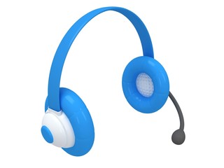 View of one blue headset. 3d render.
