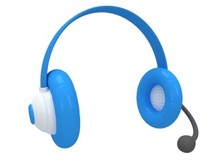 View of one blue headset. 3d render.