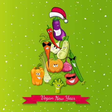 vegan new year tree illustration