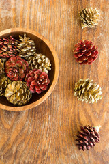 Christmas decorations on wooden background