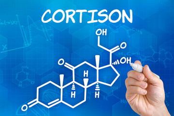 Hand zeichnet chemische Strukturformel von Cortison