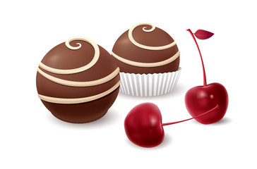 Chocolate candy and cherry