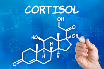 Hand zeichnet chemische Strukturformel von Cortisol
