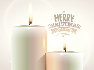 Light Christmas background with burning candles
