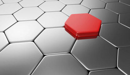 Sechseck Konzept Rot Silber