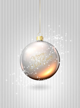 christmas glass ball over silver background