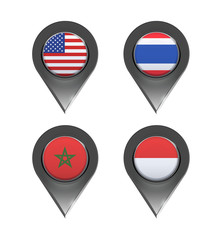 Flags inside pointers over white background.