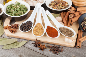 Colorful herbs and spices selection