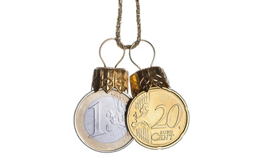 Euro coin as a christmas decoration