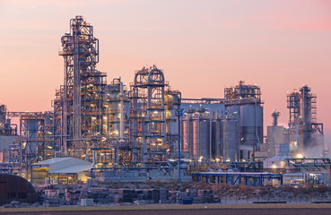 Oil refinery Schwechat in Austria in evening dusk