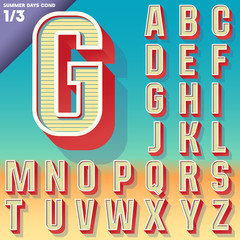 Retro alphabet for Summer typography design. Condensed style