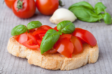 Fresh bruschetta with tomato and basil