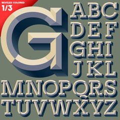 Old school beveled alphabet. Simple colored version. - obrazy, fototapety, plakaty