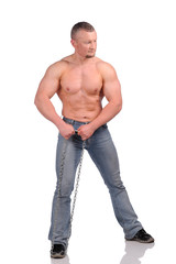 Fototapeta premium Muscular male body isolated on white background