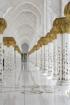 Beautiful white muslim church interior, passageway