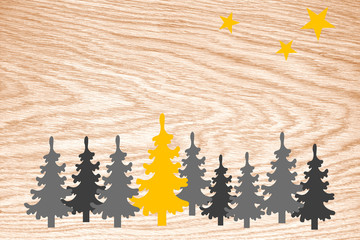 Weihnachtskarte Gelb Tannenbäume mit Sternen Merry Christmas