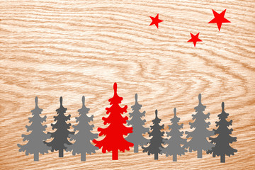 Weihnachtskarte Rot Tannenbäume mit Sternen Merry Christmas