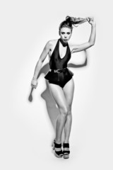 Seductive woman in black lingerie