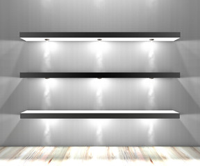 Mensole bianche con luci illuminate faretti © Naeblys