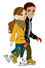 young couple Ice Skating,isolated