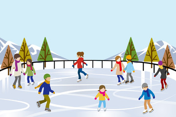 People Ice Skating in nature Ice Rink