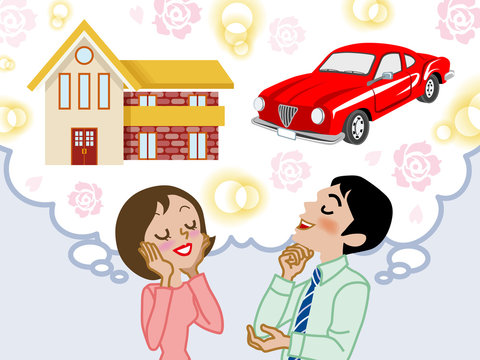 Couple dreaming house and car