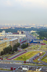 Obraz premium View the tourist areas of Moscow and river from above