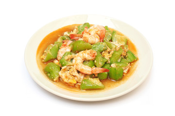 stir fried gourd with shrimp and egg on plate