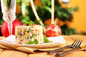 Russian traditional salad Olivier,
