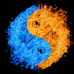 yin and yan symbol from flame isolated on black