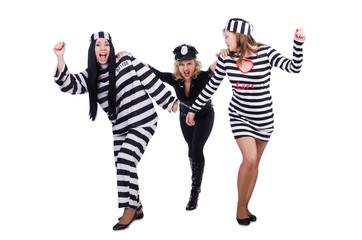 Prisoner and police isolated on the white