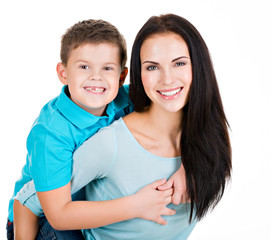 Happy smiling young mother with son