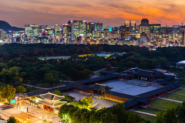 Historical grand palace in Seoul city at night