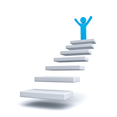 Business man on the top of steps or stair over white background