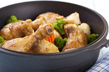 Roasted marinated chicken drumsticks.