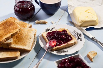 Breakfast with bread toast