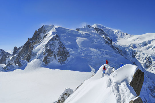 Group of Climbers Towards Aiguille du Midi