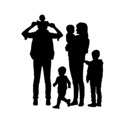 Naklejka premium big family of four children and two parents silhouettes