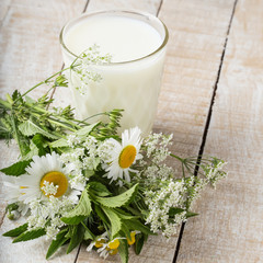 Obraz na płótnie Canvas Milk in glass on wooden table