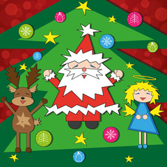 Bright Christmas card with funny characters