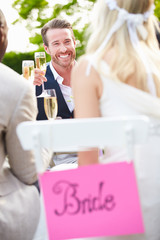 Friends Proposing Champagne Toast At Wedding