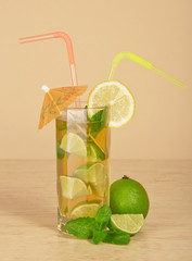 Drink is decorated with slice of lemon