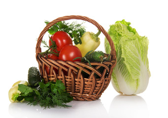 Wicker basket with a set of vegetables