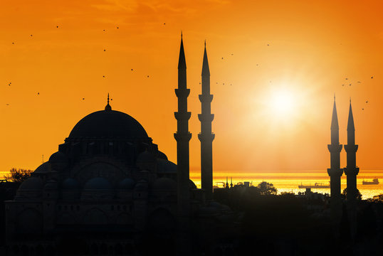 Mosque silhouette during sunset