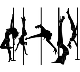 set of black silhouettes of dancing