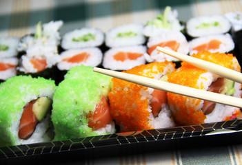 Mix of Japanese sushi and rolls
