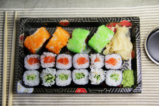 Mix of Japanese sushi and rolls