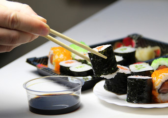 Mix of Japanese sushi and rolls