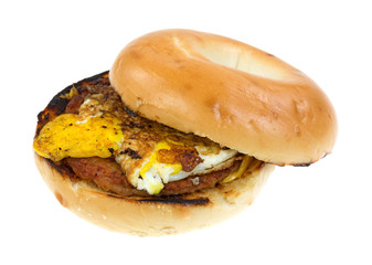 Breakfast bagel with sausage and egg